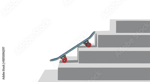 Skateboard Resting on Concrete Stairs Urban Street Sports and Extreme Activity Illustration