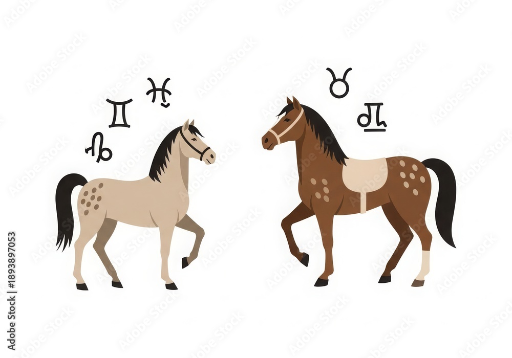 Fototapeta premium Flat illustration of horse, symbolizing energy, freedom, and enthusiasm.