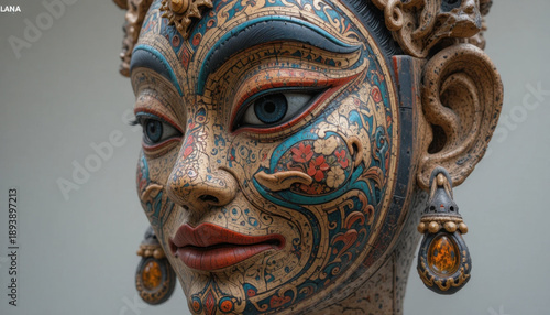 Wallpaper Mural Detailed close up of traditional, intricately painted mask with vibrant colors and floral patterns, showcasing cultural artistry and craftsmanship. mask features elaborate designs and expressive Torontodigital.ca