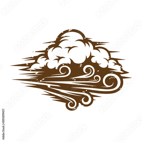 Vintage Grunge texture stormy weather illustration with cloudy and windy conditions  weather forecast symbol