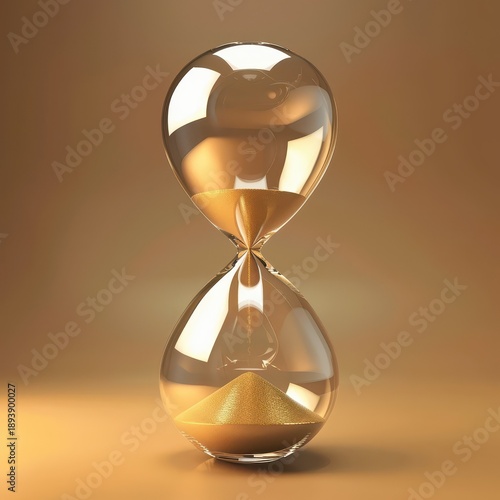 Least privilege access concept. A sleek hourglass filled with golden sand, symbolizing the passage of time against a soft, warm background.