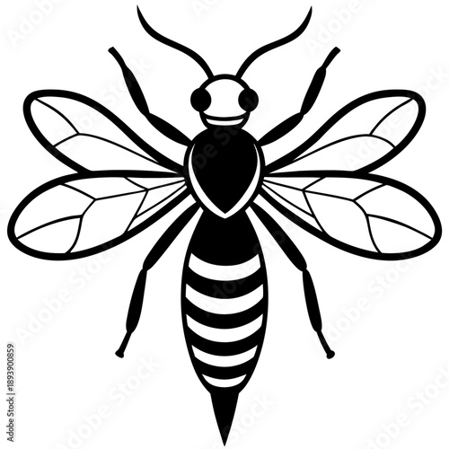 Wasp with visible stinger, an aggressive insect illustration