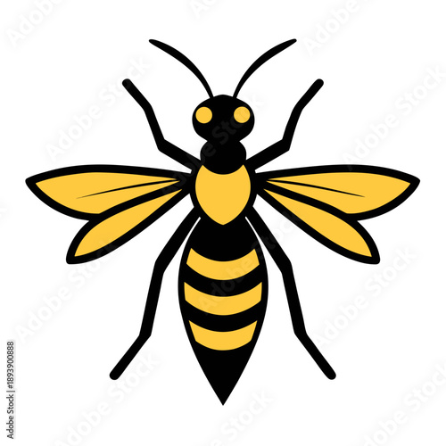 Wasp silhouette in a simple thin outline style, isolated on white background