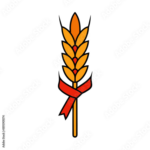 Wheat sheaf tied with a ribbon, harvest symbol, agriculture, food grain, rustic decoration