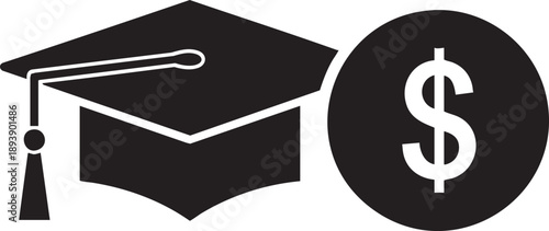 Black graduation cap with tassel and dollar sign white 1