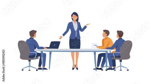 Strong female leader leading a boardroom meeting.