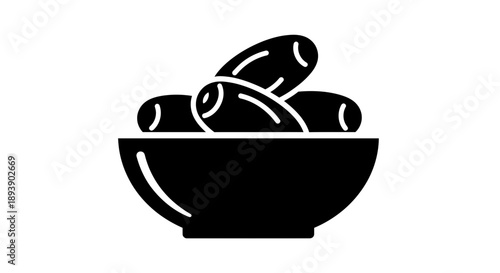 Black and white illustration of sausages in a bowl.