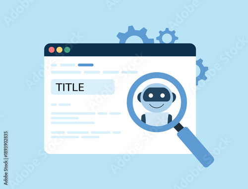 AI Chatbot Search and Automation Concept with Magnifying Glass Flat Vector Illustration