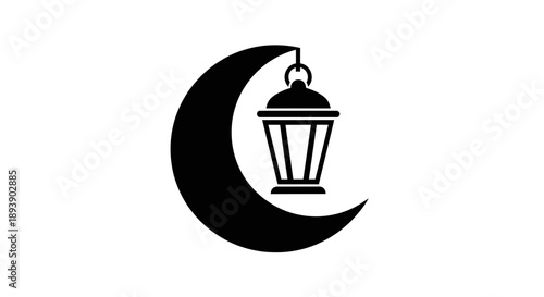 Crescent Moon with Lantern Symbolizing Ramadan or Islamic Culture.