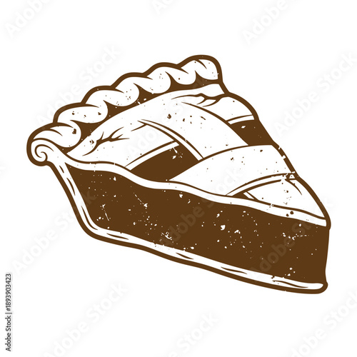 Vintage Grunge texture A brown and white illustration of a slice of pie with a crimped crust on a clean background
