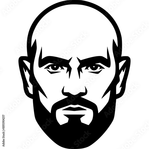 Cartoon vector bald man with beard face portrait