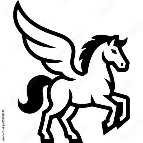 Black pegasus vector illustration silhouette running in nature