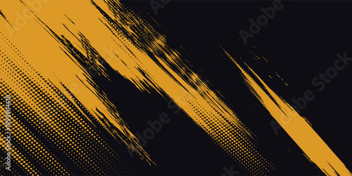 Halftone yellow dots pattern and black gradient grunge texture background. Dotted line comic sport style vector illustration.Modern