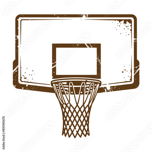 Vintage Grunge texture Brown basketball hoop with net and backboard  sports equipment illustration
