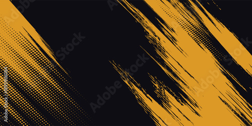 Halftone yellow dots pattern and black gradient grunge texture background. Dotted line comic sport style vector illustration.Modern