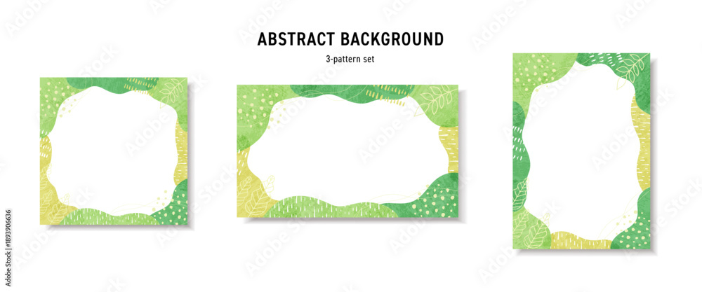 Naklejka premium 抽象的なグリーンとイエローの植物フレーム背景セット 新緑 夏 ベクター