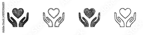 Sketch Hands Caring Heart logo design set