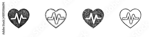 Sketch Heart Pulse Line logo design set