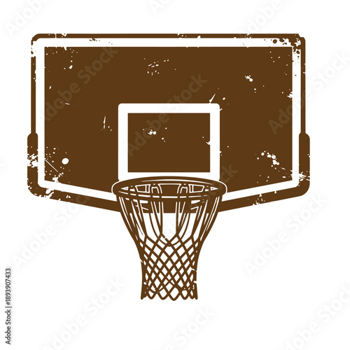 Vintage Grunge texture Brown basketball hoop with net and backboard isolated on white background