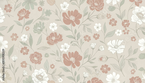 Soft Floral Line Art Seamless Background
