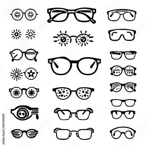 Black and White Glasses Icon Set Various Styles