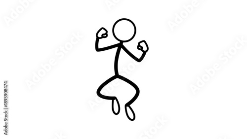 Simple stick figure dancing with raised arms and bent knees.