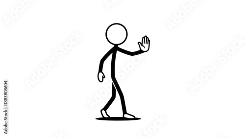 Simple stick figure holding a coin and walking forward.