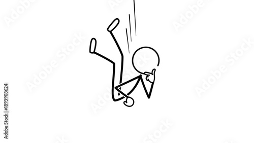 Simple stick figure illustration of a person falling or jumping.