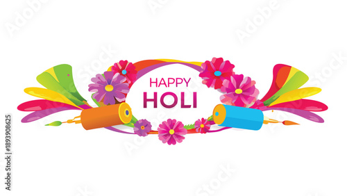 Vibrant holi festival poster with colorful paints and flowers