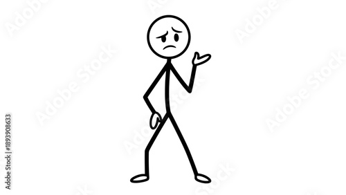 Simple stick figure with a shrugging gesture and a frowning face.