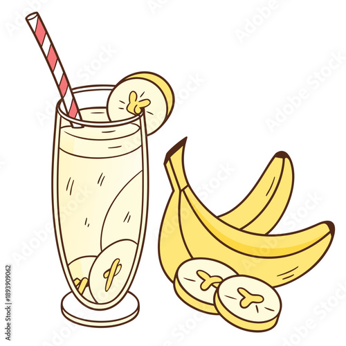 Refreshing banana smoothie with fresh bananas