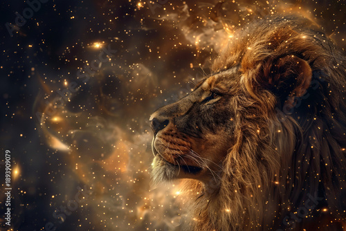 Abstract сomposition with concept of Leo zodiac sign symbol