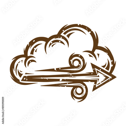 Vintage Grunge texture Brown cloud with arrow pointing to right side  weather forecast symbol  stormy weather icon