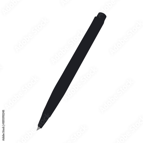 A sleek black ballpoint pen angled diagonally on transparent background