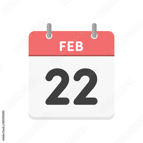 2月22日･FEB 22の日めくりカレンダーのアイコン - 2/22のシンプルな赤い英語の暦