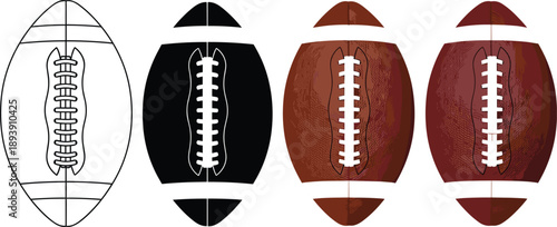 Four American Footballs In Different Styles And Colors sport game
