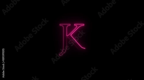 Animated neon pink magenta glow outlining initials jk logo symbol dynamic vibrant motion clip video footage
