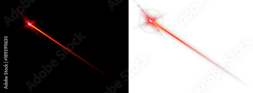 Fotografie Red laser beam light effect isolated on transparent background