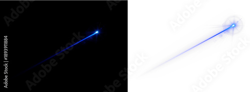 Φωτογραφία Blue laser beam bursts sharply over a black background