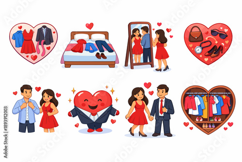 Romantic outing preparation cartoon illustrations