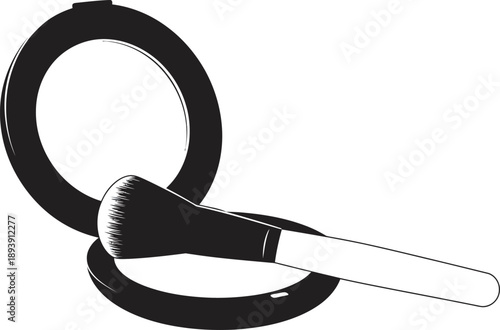 Makeup brush and compact isolated on transparent background