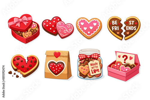 Heart-themed cookies and packaging decoration set