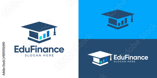 Creative simple education finance logo template. Graduation hat with chart graph symbol for accounting financial management logo design vector illustration.