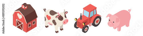 Farm-themed cartoon illustrations set