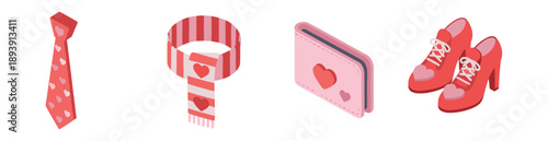 Love-themed fashion accessories flat icons set
