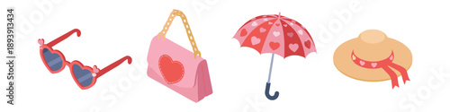 Romantic accessories collection flat icons set