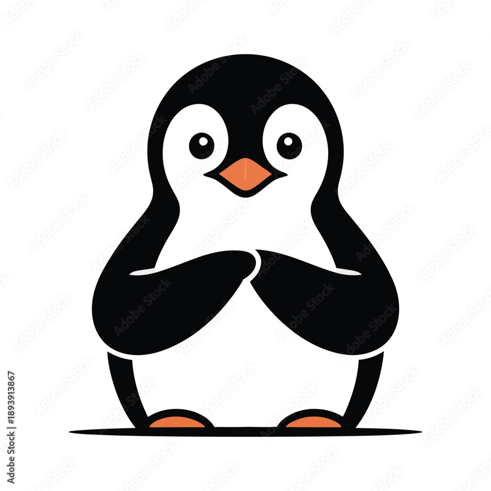Fototapeta premium A charming cartoon penguin stands with hands clasped displaying a friendly and inviting demeanor suitable for illustrations high-quality professional detailed modern elegant.