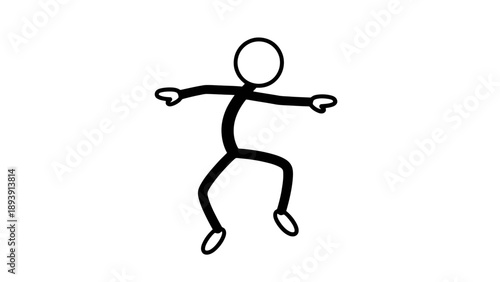 Simple stick figure dancing with outstretched arms and bent legs.