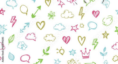 Colorful hand drawn hearts and stars doodles set vector illustration eps