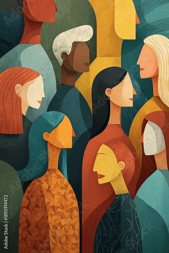 A modern representation of equality and diversity showcasing people of different backgrounds uniting in harmony.